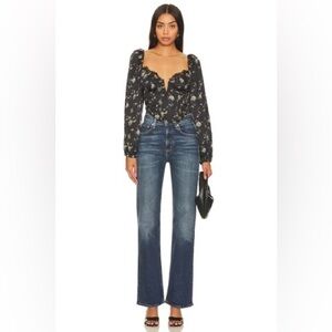 Astr Black Floral Long Sleeve Crop Top